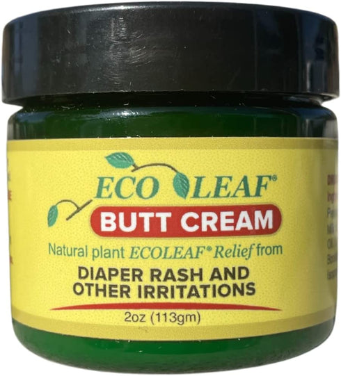 ECOLEAF Butt Cream Symptomatic Rash Relief | Made in the USA with Organic Plant Extracts & Oils | Great for Diaper Rashes, Chafing, Burns, Cuts, Itching | Designed for Babies, Kids, Adults, Athletes