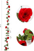 FENGRUIL Flower Garland Artificial Rose Vines,4 Pcs Fake Flowers Hanging Large Rose Vine Ivy Silk Hanging Flower for Home Garden Outdoor Ceremony Wedding Arch Floral Decor (Red)