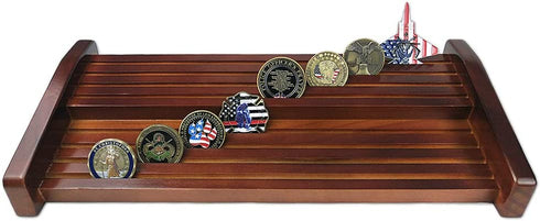 BHealthLife 8 Row Challenge Coin Holder Rack Military Coin Stand Display Gift Mahogany Finish