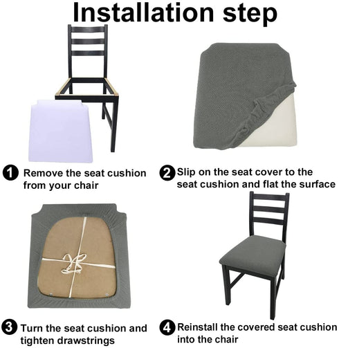Seat Covers for Dining Room Chairs, Waterproof Kitchen Dining Seat Slipcovers - Chair Seat Covers Protector Set of 4(Light Grey,4 Pack)