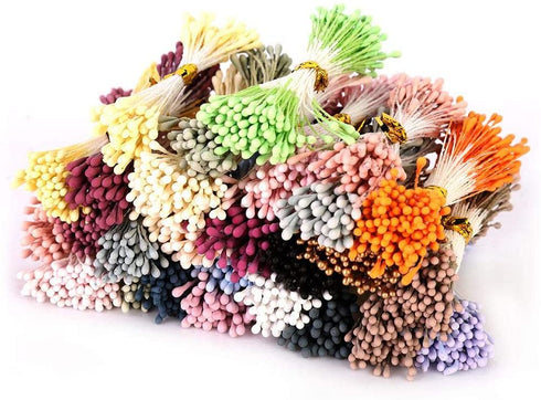 1800Pcs Flower Stamen, 1mm Matt Pearl Double Heads Flower Stamens Mix Color Flower Pistils Headwear Accessories