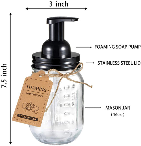 Mason Jar Bathroom Accessories Set 4 Pack - Foaming Soap Dispenser&2 Qtip Holders&Toothbrush Holder-Rustic Farmhouse Decor Bathroom Organizer Apothecary Jar Country Countertop (Black)