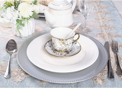 Silver Charger Plates, Round Dinner Charger with Beaded, 13 Inch Plastic Plate Chargers for Wedding, Table Decor, Set of 6