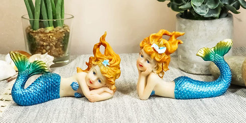 Ebros 4.25" Wide Colorful Nautical Ocean Mermaid Mergirls Under The Sea Miniature Figurines Set of 2 Fantasy Mermaids Sirens of The Seas Figurines Fairy Garden Collectibles