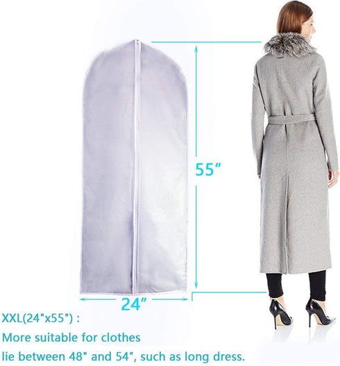 Garment Bag Covers 24''X54'' Lightweight White PEVA Breathable Bags (Pack of 6) with Study Full Zipper for Closet Clothes Storag (24''X54'', White)