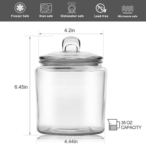 Glass Storage Jar with Lids,35-OZ Clear Food Storage Containers- Airtight Food Jars for Flour, Snacks,Cookies, Candy(Set of 2)