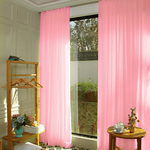 Chiffon Backdrop Curtain 5FTx8FT Baby Pink Chiffon Fabric Drapes Sheer Voile Curtains 2 Panels 29"x96" Sheer Photography Backdrop Drapes (29''x96''x2pcs, Pink)