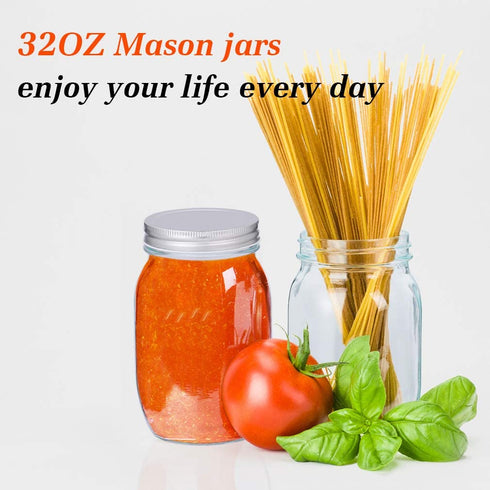 TGJOR 32 OZ Wide Mouth Mason Jars, Glass Jars with Silver Metal Airtight Lids, Perfect for Meal Prep, Food Storage, Canning, Drinking, Preserving, Favors, Decorating Jars (4 pack)