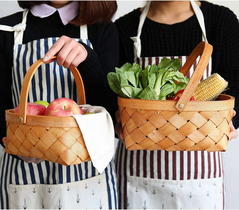 LIOOBO Seagrass Basket,Portable Handmade Rattan Storage Container Storage Basket Houseware Storage Basket Wooden Woven Storage Basket with Handle 9.474 inch