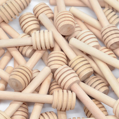 100pcs Mini Wooden Honey Dipper Sticks, 3 Inch Honey Stirrers for Honey Jar Dispense Drizzle Honey, Wedding Party Favors