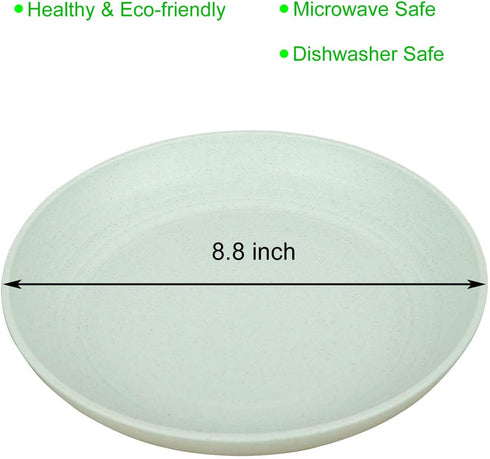 8.8 Inches Unbreakable Wheat Straw Plates - Reusable Plate Set - Dishwasher & Microwave Safe - Perfect for Dinner Dishes - Healthy for Kids Children & Adult, BPA Free & Eco-Friendly (8.8 Inches)