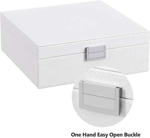 BEWISHOME Jewelry Organizer Box Jewelry Boxes for Women Girls 2 Layers Jewelry Storage Case with Large Mirror for Earring Ring Necklace Bracelet Faux Leather White SSH01W