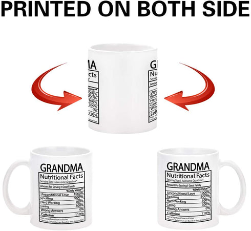 Grandma Nutritional Facts Mug Grandma Gifts Cup Mothers Day Gifts for Grandma Coffee Mug for Mother's Day Birthday Gifts for Grandma 11 Oz