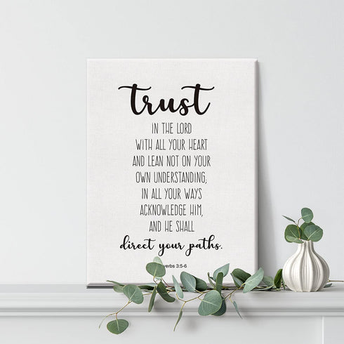 Bible Verse Art Wall Decor Proverbs 3:5-6 Trust in the Lord Scripture Canvas Painting Prints for Home Dining Room Living Room Wall Decor Framed Artwork Christian Gifts(12x15 Inch)