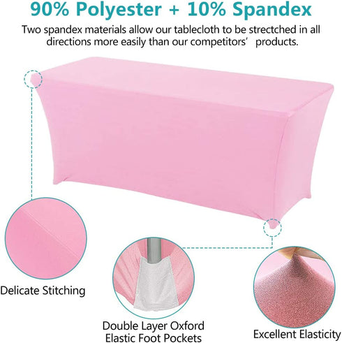 Sibosen 6Ft Spandex Table Cover Rectangular Fitted Tablecloths Wedding Party Patio Table Covers Event Stretchable Tablecloth (Pink)