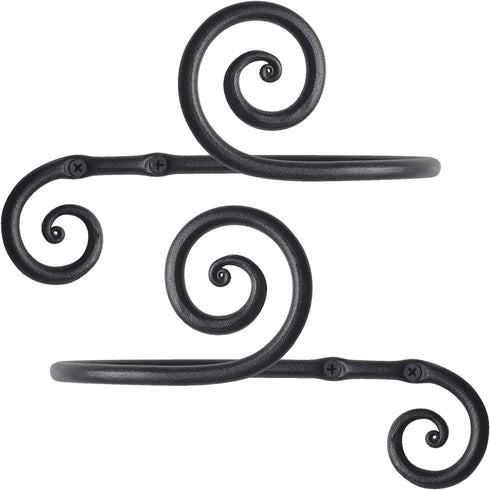 RTZEN Decorative Large Curtain Holdbacks - Set of 2 - Wrought Iron Window Drapery Tiebacks - Handmade Rod Drape Tieback Black Hooks - Rot Metal Drapes Hangers - Unique Hand Craft D©cor