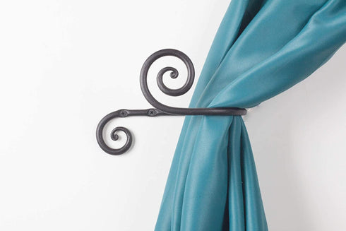 RTZEN Decorative Large Curtain Holdbacks - Set of 2 - Wrought Iron Window Drapery Tiebacks - Handmade Rod Drape Tieback Black Hooks - Rot Metal Drapes Hangers - Unique Hand Craft D©cor