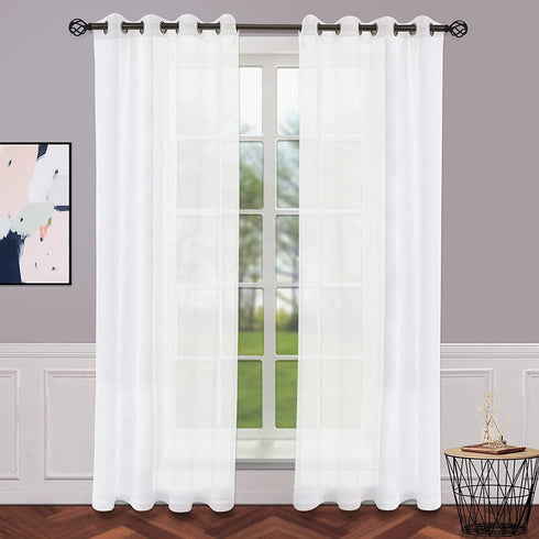 RNDRSSE Sheer Curtains Faux Linen Semi Voile Light Filtering Drapes Pair for Bedroom Living Room, Set of 2 Grommet Top Window Curtain Panels (Each 54 x 84 Inch, White)