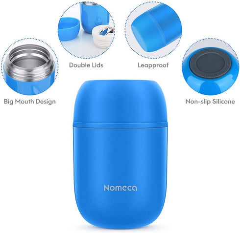 Insulated Lunch Container Hot Food Jar - Wide Mouth Thermoses for Hot Soup Nomeca 16Oz Vacuum Food Container Stainless Steel Thermal Soup Containers with Spoon for Kids Adult Gifts School Office, Blue