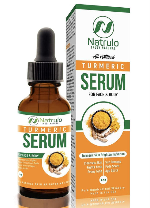 Natrulo Turmeric Serum for Face & Body - All Natural Turmeric Skin Brightening Serum - Cleanses Skin, Fights Acne, Evens Tone, Heals Scars - Pure Handcrafted Skincare Made in the USA