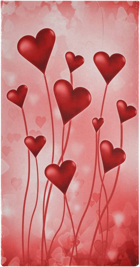 Happy Valentines Red Herats Towels Set of 2 Hand Towel Absorbent Face Towel Soft Dish Towels for Gym Bath Kitchen Decor 28x14 Inches