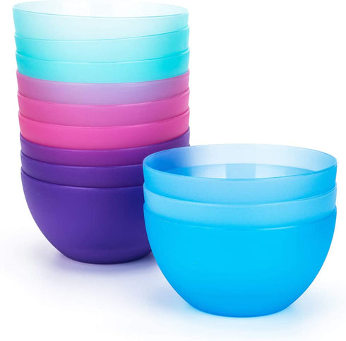 6-inch / 32-ounce Plastic Bowls for Cereal or Salad | set of 12 in Coastal Colors