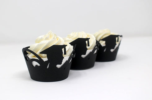 All About Details Female Graduate Cupcake Wrappers,12pcs (Black), 3" top diameter, 2" bottom diameter and up to 2" tall, Black & Gold