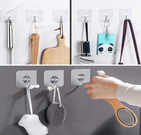 Adhesive Hooks, Transparent Reusable Utility Hooks Heavy Duty Wall Hooks 13lb(Max) Seamless Hooks Waterproof and Oil Proof for Kitchen Bathroom and Kitchen (50)
