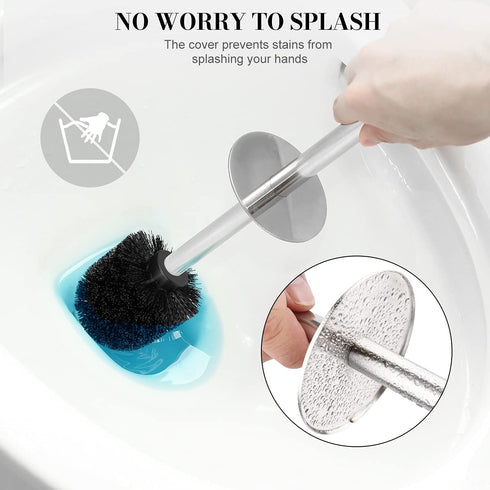 IXO Toilet Brush and Holder, 2 Pack Toilet Brush with 304 Stainless Steel Long Handle, Toilet Bowl Brush for Bathroom Toilet-Ergonomic, Elegant,Durable (Grey)