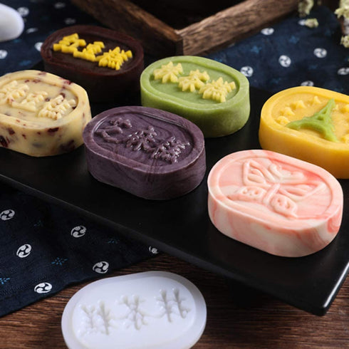 Xdodnev 6pcs Oval Press Cookie Stamp Moon Cake Decor Mould Barrel Mooncake Mold 100g DIY
