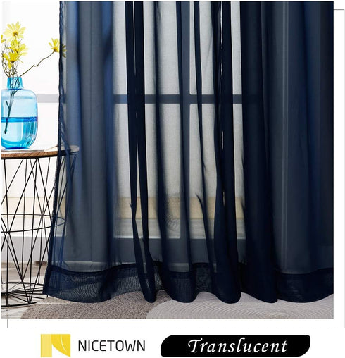 NICETWON Chiffon Sheer Curtains for Living, Long Voile Window Drapes Panels 84" for Patio/Boy Room/Master Bedroom/Sliding Door (54" W, Navy Blue, Set of 2)