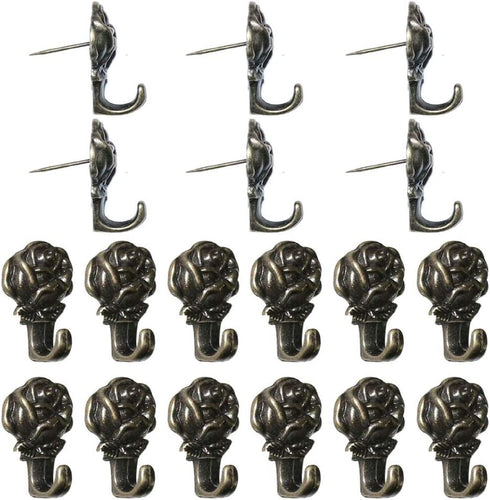 BAMI-LEE House Rose Push Pin Picture Hanger, Piece-18 Picture Hanging Nails on Wooden or Fabric Wall,Perfect for Decorative Photo Wall ,Jewelry Display (Antique Bronze)