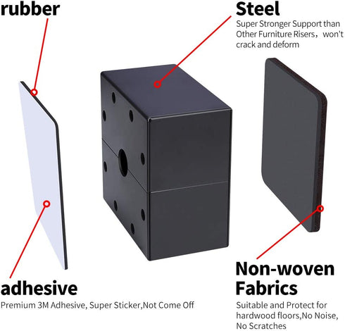 Ezprotekt Bed and Furniture Square Risers, 4 Pack Elevator up to 2? Per Riser and Lifts up to 5,000 LBs - Protect Floors Wont Scratch Wood and Carpet Surface Anti Slip Bottom (Square,2 Inch Black)