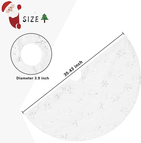 TOBEHIGHER Christmas Tree Skirt - Perfect for Christmas Decorations Indoor Outdoor, 36 Inches Large Snowy White Faux Fur Double Layers Tree Skirt, Soft Thick with Silver Snowy Pattern