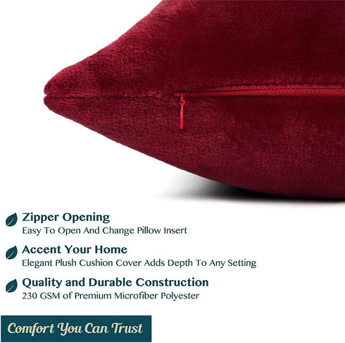 PAVILIA Decorative Throw Pillow Covers, Set of 2, 20x20, Solid Wine Red | Square Pillow Case for Sofa Couch Bed Bedroom Living Room | Fleece Velvet Plush Soft Decor Accent Zipper Euro Cushion Cover