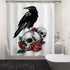 HIYOO Halloween Flower Skull and Raven Shower Curtain with Hooks, Bathroom Sugar Skeleton Shower Curtain, Horror Scary Hallowmas Waterproof Fabric Shower Curtain Sets - Red / Green 60" W x 72" L