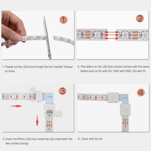 BTF-LIGHTING 10sets 3PIN 10mm Width Right Angle L Shape solderless Corner Connector for WS2811 WS2812B SK6812 LED Strip No Soldering Can't Support 144LEDs/m or ALTOVE LED Strip