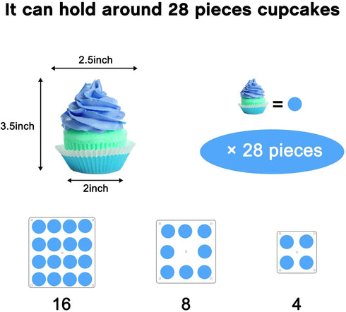 YestBuy 3 Tier Square Cupcake Stand - Premium Cupcake Holder - Acrylic Cupcake Tower Display - Cady Bar Party D©cor + LED Light String - Ideal for Weddings, Birthday Parties( Blue Light)
