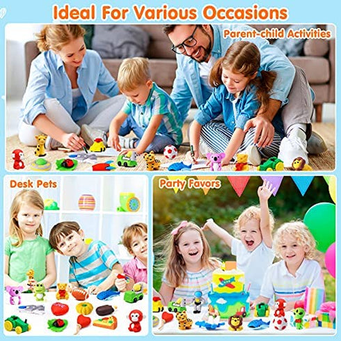 Hekaty 30 PCS Animal Erasers Kid Puzzle Erasers 3D Mini Eraser Toy Food Car Erasers Bulk Desk Pets Classroom Gift Supplies Back to School Supplies Classroom Prizes Treasure Box Party Favors for Kids
