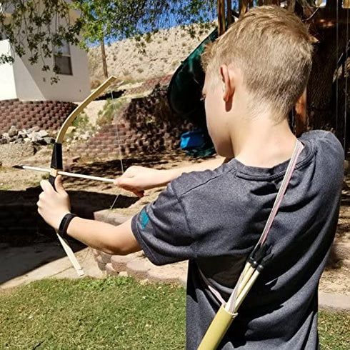 Adventure Awaits! - 2-Pack Handmade Wooden Bow and Arrow Set - 20 Wood Arrows and 2 Quivers - for Outdoor Play