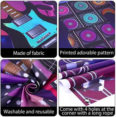 Karaoke Party Decorations Supplies, Large Fabric Rock Star Vacation Party Backdrop Banner for Rock N Roll Party Decorations, Rock Star Banner Background, 72.8 x 43.3 Inch