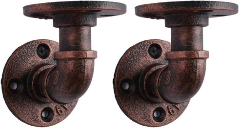 Shelf Brackets,GoYonder Industrial Pipe Floating Shelf Brackets Wall Mounted Pipe Brackets for Steampunk Home Decor,2 Pack (8x8CM, Bronze Finish)