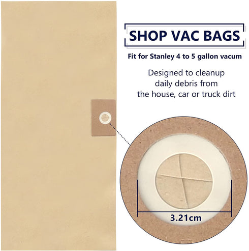 KEEPOW Disposable Filter Bag Compatible with Stanley 4-5 Gallon Wet/Dry Vacuums, Part# 25-1230 (10 Pack)