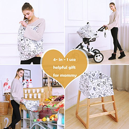 Baby Car Seat Covers, Carseat Canopy, Boys Girls Privacy Breastfeeding Cover (Grey Heart)