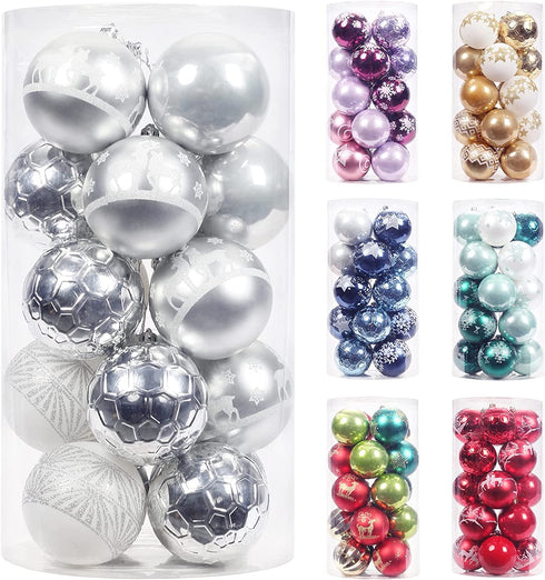 Super Holiday 20PCS Christmas Ball Ornaments Set, Shatterproof Handpainted Decoration for Xmas Tree, Home Decor for Holiday, Party, Birthday, Wedding, Anniversary, Christmas- 80mm/3.14", Sliver/White.