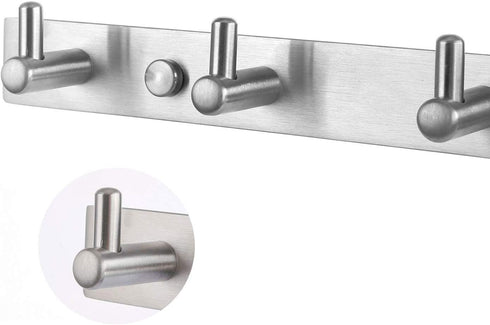 Towel Hook Rack Brushed Nickel - Sagmoc 16-Inch Coat Hook Rail Wall Mounted with 6 Heavy Duty Hooks, Durable Wall Hangers for Bedroom, Bathroom, Foyer, Hallway (304 Stainless Steel)