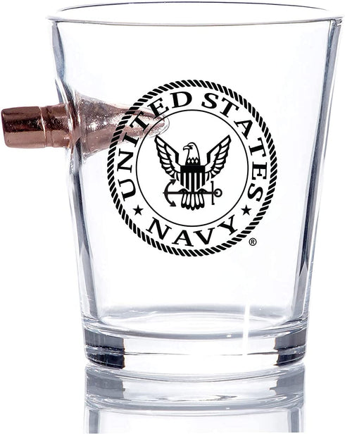US Navy Bullet Glasses USN Drinking Glasses with Bullets (2 Oz)