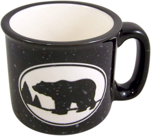 Black and White Woodland Bear Classic Camp Style Ceramic Mug, 15 oz