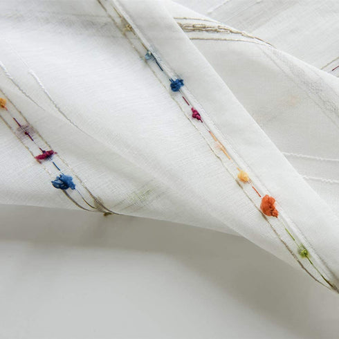 pureaqu Faux Linen Stripe Pattern Sheer Curtains for Bedroom/Kids Room Embroidered Colorful Rainbow Semi Sheer Voile Window Curtain for Living Room Rod Pocket Curtain Tulle W39 x L84 Inch 1 Panel