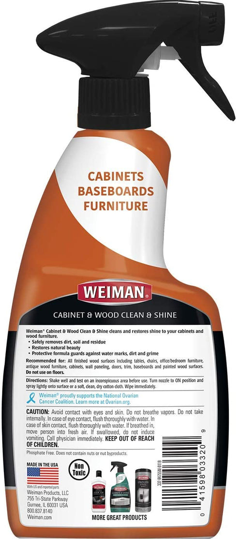 Weiman Wood Cleaner and Furniture Polish Spray - 16 Fluid Ounce (Microfiber Cloth)